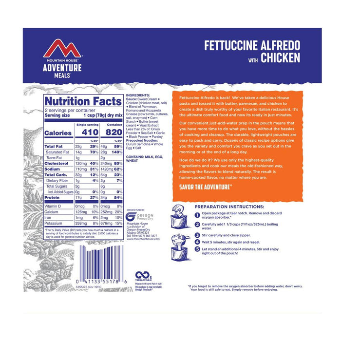 Mountain House Fettuccine Alfredo with Chicken Survival & Emergency Food (Pouch) - NORTH RIVER OUTDOORS