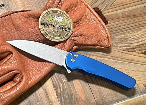 Pro-Tech 5301-BLUE Malibu Manual Flipper Knife 3.30" MagnaCut Stonewashed Wharncliffe Blue Handles - NORTH RIVER OUTDOORS
