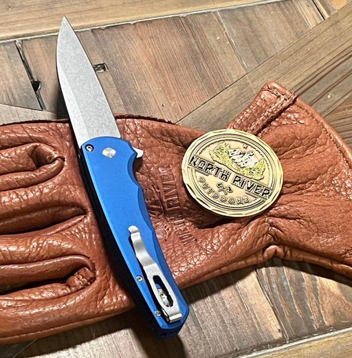 Pro-Tech 5301-BLUE Malibu Manual Flipper Knife 3.30" MagnaCut Stonewashed Wharncliffe Blue Handles from NORTH RIVER OUTDOORS