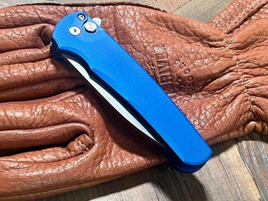 Pro-Tech 5301-BLUE Malibu Manual Flipper Knife 3.30" MagnaCut Stonewashed Wharncliffe Blue Handles from NORTH RIVER OUTDOORS