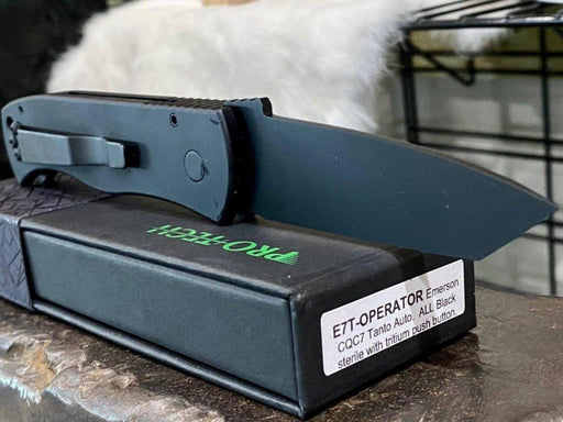 Pro-Tech Emerson E7T Operator Tritium Button Tanto Knife (3.25" Black) from NORTH RIVER OUTDOORS