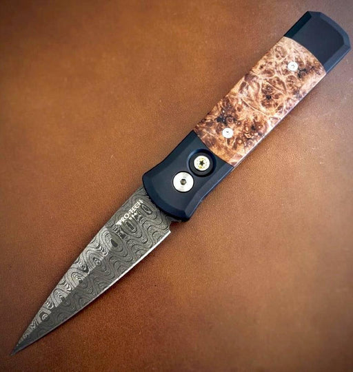 Pro-Tech Godson Custom 706-DAM-Ladder Automatic Knife Black (3.15") Damascus from NORTH RIVER OUTDOORS