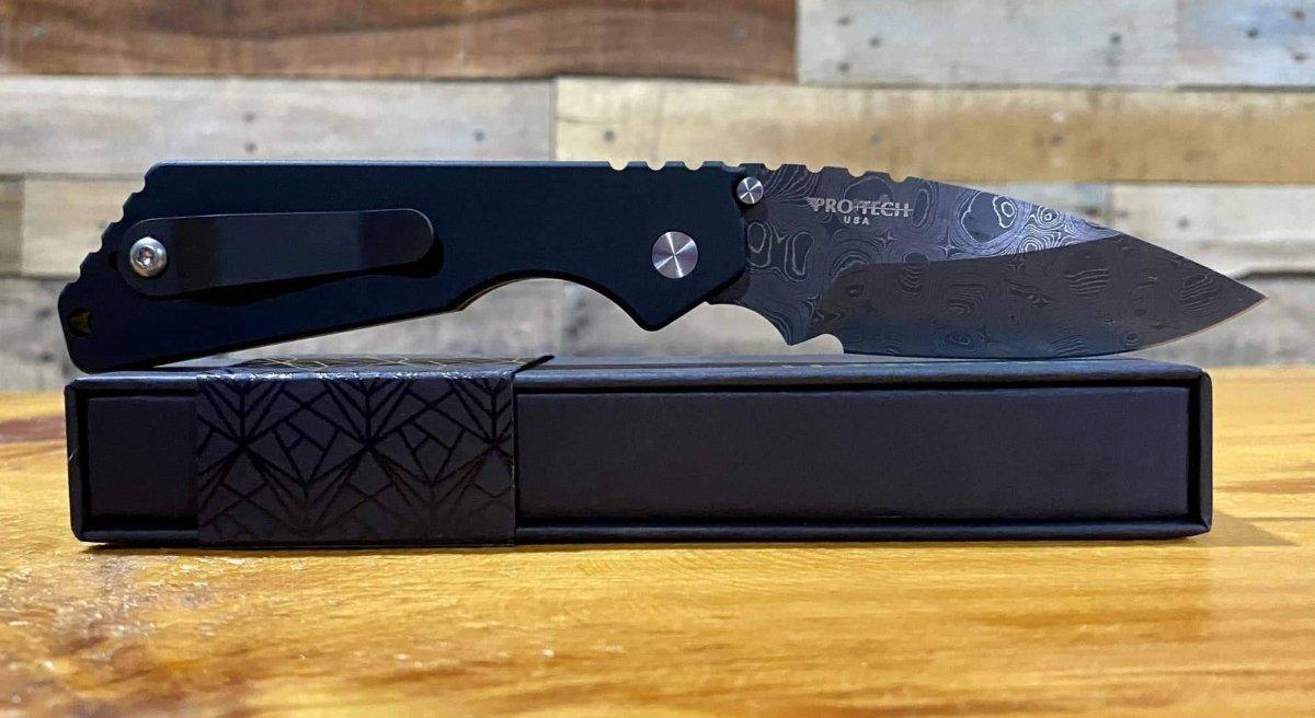 Pro-Tech Strider SnG Custom Auto Camo G-10 Damascus Blade Pearl Button 2436-DAMASCUS from NORTH RIVER OUTDOORS