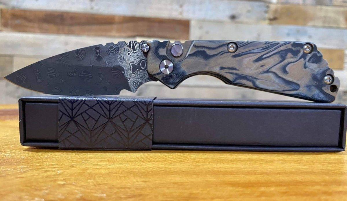 Pro-Tech Strider SnG Custom Auto Camo G-10 Damascus Blade Pearl Button 2436-DAMASCUS from NORTH RIVER OUTDOORS