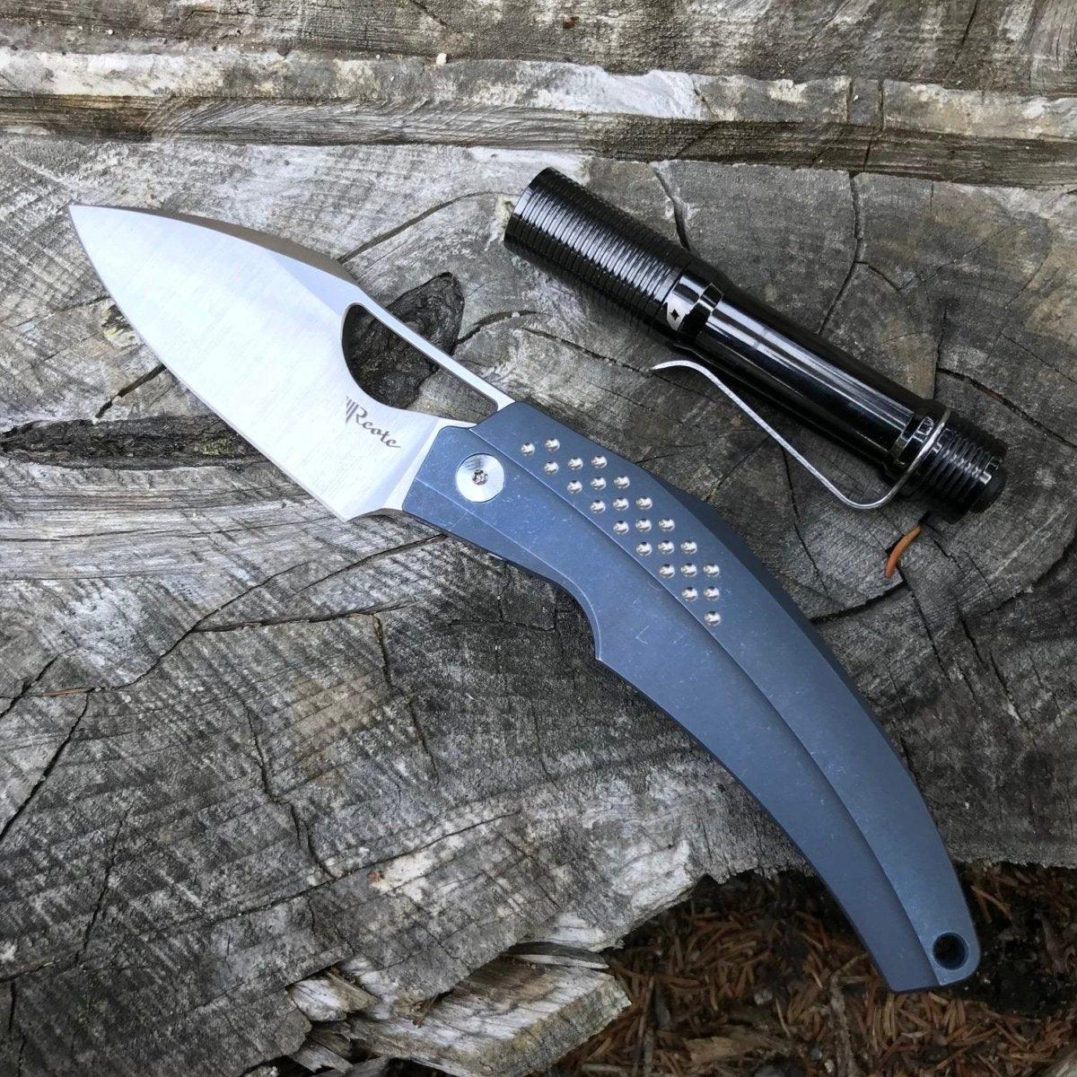 Reate Tashi Bharucha Baby Machine Frame Lock Knife Blue Titanium (3.25" Satin) - NORTH RIVER OUTDOORS