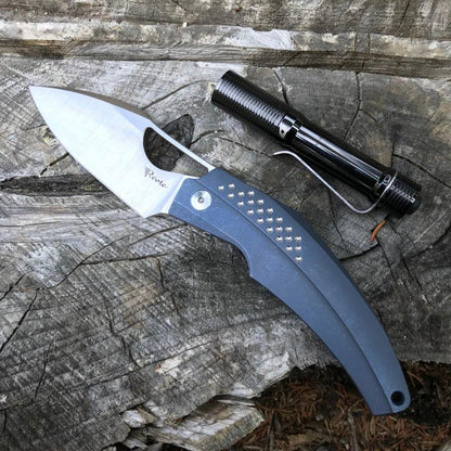 Reate Tashi Bharucha Baby Machine Frame Lock Knife Blue Titanium (3.25" Satin) - NORTH RIVER OUTDOORS
