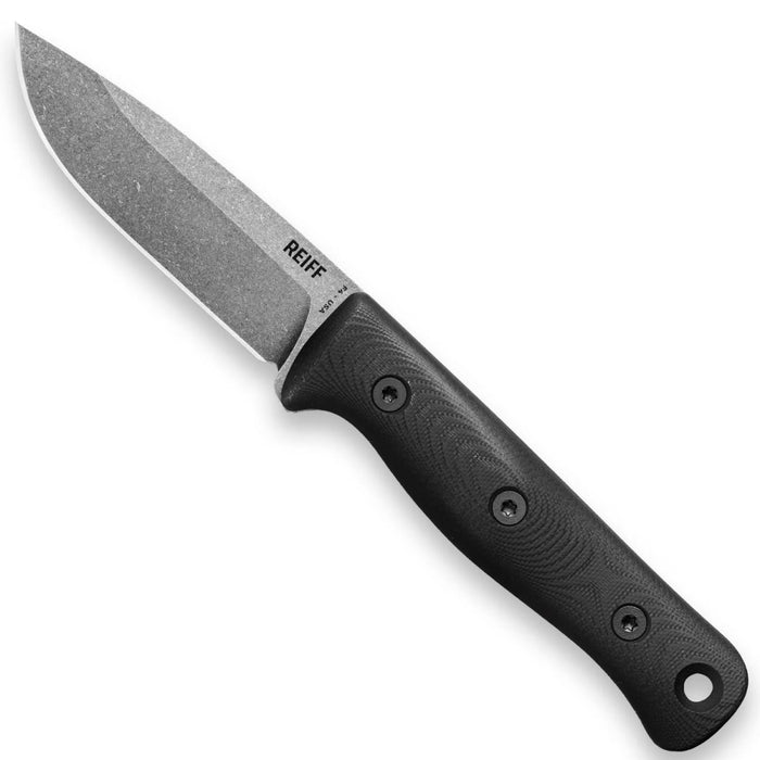 Reiff Knives F4 Bushcraft Fixed Blade 4" CPM-3V Acid Stonewashed Drop Point Black G10 Handles Kydex Sheath from NORTH RIVER OUTDOORS