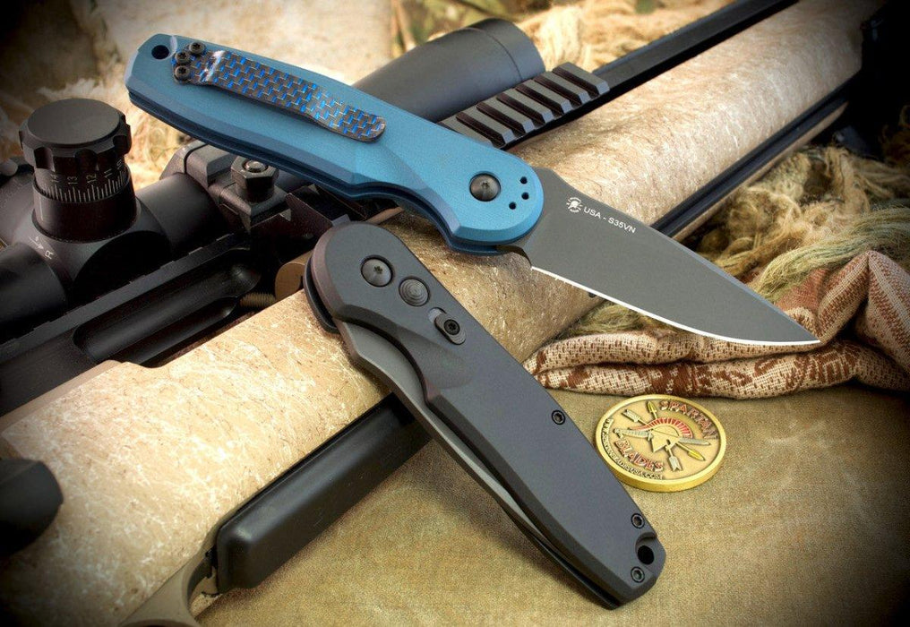 Spartan Zelos SF9BKBK Auto Folding Knife 3.25" S45VN Black PVD from NORTH RIVER OUTDOORS