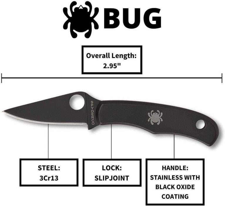 Spyderco Bug Non-Locking Knife Black Steel Blade C133BKP - NORTH RIVER OUTDOORS