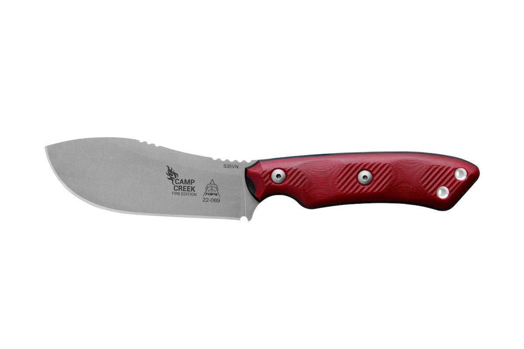 TOPS CPCKFE-01 Camp Creek Fire Edition Tumbled S35VN Red Black G10 Fixed Blade from NORTH RIVER OUTDOORS