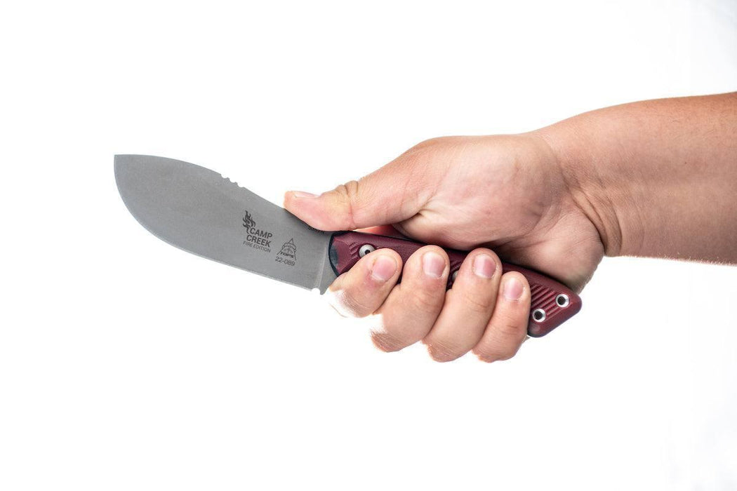 TOPS CPCKFE-01 Camp Creek Fire Edition Tumbled S35VN Red Black G10 Fixed Blade from NORTH RIVER OUTDOORS