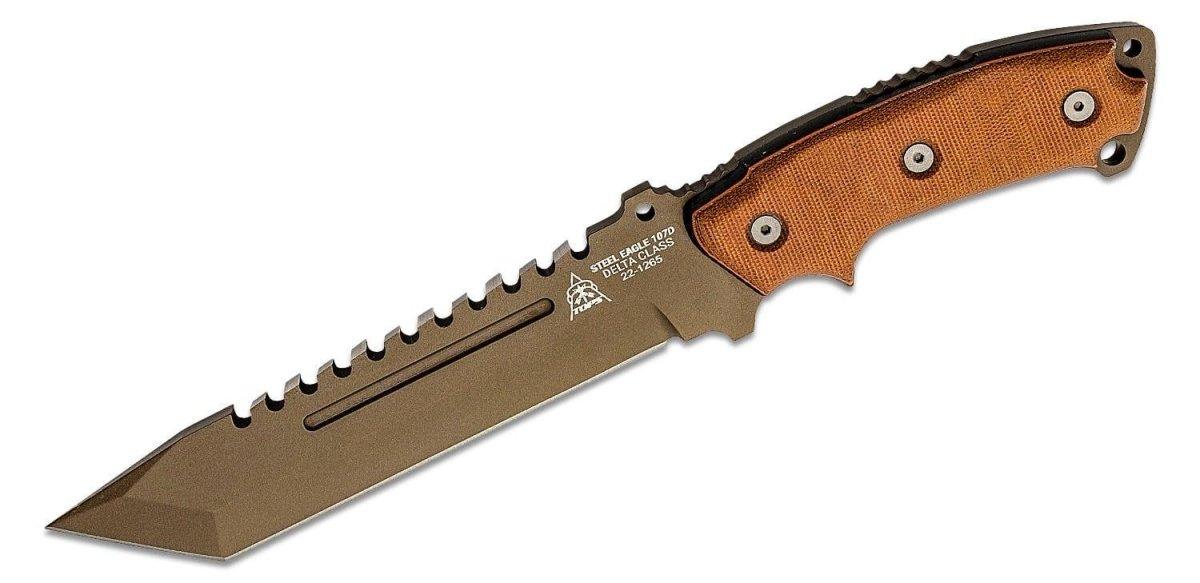 TOPS Steel Eagle 107D Delta Class Fixed 7.63" Tanto Blade Tan/Black Micarta Handle SE107D-DC (USA) from NORTH RIVER OUTDOORS