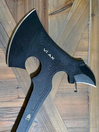 TOPS VI AX-01 Viking Axe Black Linen Micarta Handles Black Leather Sheath (USA) - NORTH RIVER OUTDOORS
