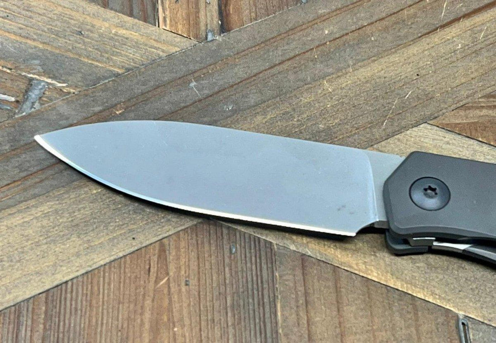 Trevor Burger Custom Knives TBC-URBANXL M390 Stonewashed Plain Blade Titanium Handles from NORTH RIVER OUTDOORS